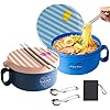 AI LOVE PEACE Microwave Ramen Bowl Microwavable Cooker for Dorm Room Essentials Ramen Maker Microwave Safe Instant Noodles Soup Bowls -BPA Free-Dorm Room Gifts, Holiday Gift (Blue & Pink)