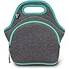 Nordic By Nature Neoprene Lunch Bag for Women & Lunch tote for Kids Insulated Lunch bag Reusable Washable Thick Durable Neoprene & Soft Cotton Feel, Outside Pocket, (M) Dark Gray/Lagoon