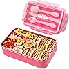 Jelife Kids Lunch Bento Box, Large Bento-Style Leakproof Boxes 4 Compartments Girls Snack Containers with Tableware for Back to School, Reusable On-the-Go Meal and Packing, Pink