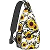 Cow Print Sunflower Bee Sling Bag for Women Lightweight Crossbody Backpack Purse with Adjustable Shoulder Strap Chest Bag for Travel, Hiking, Daily Use