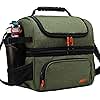 MIER Dual Compartment Lunch Bag Tote with Shoulder Strap for Men and Women Insulated Leakproof Cooler Bag, Army Green