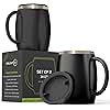 CHILLOUT LIFE Stainless Steel Insulated Coffee Mugs Set of 2 (14 oz) - Double Wall Coffee Cups With Spill Resistant Lid & Strong Handle, Shatterproof Cups for Cold Drinks, Hot Beverages