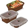 BONE Silicone Foldable Food Container, Collapsible Fresh Box with Clip-on Vent Plug Lid, Microwave & Dishwasher Safe Lunch Box for Meal Prep, Cute Cartoon Cat Airtight Storage (1200ml - Miao Cat)
