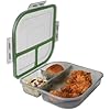 MyGo Container Large To-Go 3-Compartment Food Container, 9-3/8" X 9-3/8" X 2-1/2", Reusable, Microwave Safe, NSF Certified, Smoke/Green