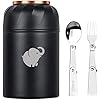 Thermo For Hot Food - 17OZ Insulated Food Container With Foldable Fork& Spoon, Leak Proof Food Thermo, Portable Wide Mouth Soup Thermo With Handle For Outdoors Indoors Office Picnic (Black, 17OZ)