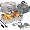 Electric Lunch Box Food Heater for Work, 80 W Food Warmer for Car Truck Travel with 2 Stainless Steel Containers 1.5 Liters Potable Self Heating lunch Box for Adults lonchera eléctrica portátil