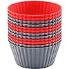 Mirenlife 12 Pack Reusable Nonstick Jumbo Silicone Baking Cups, Cupcake and Muffin Liners, 3.8 Inch Large Size, Red and Gray Colors, Round