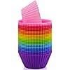 Mirenlife Silicone Cupcake Liners Reusable Silicone Baking Cups Nonstick Muffin Molds Easy Clean Silicone Muffin Liners, 24 Pieces in 8 Rainbow Colors