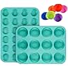CAKETIME Silicone Muffin Pan Cupcake Pan Set - Mini 24 Cups and Regular 12 Cups Muffin Tin, Nonstick Food Grade Silicone Molds with 12 Silicone Baking Cups