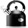 SUSTEAS Tea Kettle - 3.17QT Whistling Kettle with Ergonomic Handle - Premium Stainless Steel Tea Pots for Stove Top, Chic Vintage Teapot with Composite Base, Work for All Stovetops (Black)