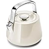 Caraway 2 Quart Whistling Tea Kettle - Durable Stainless Steel Tea Pot - Fast Boiling, Stovetop Agnostic - Non-Toxic, PTFE & PFOA Free - Includes Pot Holder - Cream