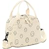 WOBAGMEN Lunch Bag for Women Men,Cute Corduroy Lunch Box Large Lunch Bag With Shoulder Strap Smiley Lunch Tote Bag, Insulated Cooler Lunch Case Reusable Lunch Box for Work Picnic