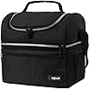OPUX Lunch Box For Men Women, Insulated Large Lunch Bag Adult Work, Double Decker Lunchbox Meal Prep, Dual Compartment Leakproof Lunch Cooler, Soft Lunch Pail Tote Boys Girls Kids School, Black 16 Can