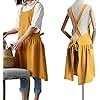 NEWGEM Cotton Linen Cross Back Apron for Women with Pockets for Painting Gardening Yellow with Waist Ties