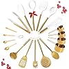 Gold Kitchen Utensils Set - 19 PC Luxury Set Includes Stainless Steel Gold Cooking Utensils Set, White Silicone Cooking Utensils, Gold Measuring Cups and Spoons Set - Gold Kitchen Accessories