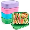 Layhit 4 Pcs Silicone Bento Box Reusable 3 Compartment Silicone Bento Lunch Container for Adults Microwave Dishwasher Freezer Safe (Bright Colors)