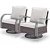 Outdoor Swivel Rocker Patio Chairs Set of 2, Heavy Duty Swivel Rocking Patio Chairs with Wide Metal Armrests, 2 Pieces Patio Furniture Wicker Glider Chairs Set with Removble Cushions for Porch Sunroom