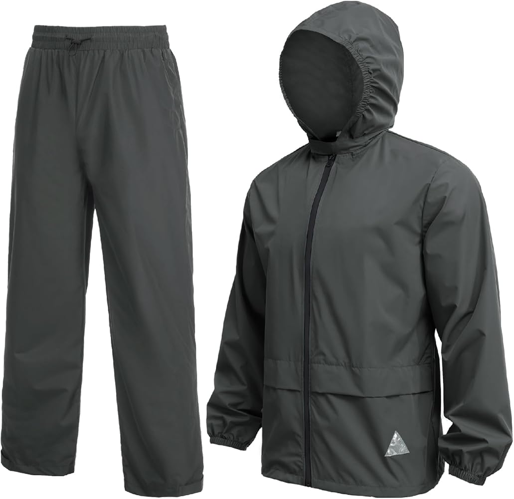 COOFANDY Men's Rain Suit 2 Piece Waterproof Breathable Rain Gear Lightweight Rain Jacket Pants Rainwear Suit
