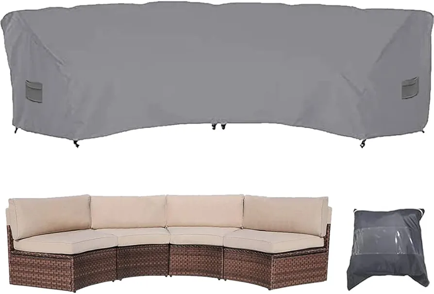 Patio Sectional Curved Sofa Protector Cover Waterproof Heavy Duty 420D Oxford Outdoor Sectional Curved Couch Sofa Furniture Covers with Windproof Reinforced Buckles (89.76x45.67x33.86in)