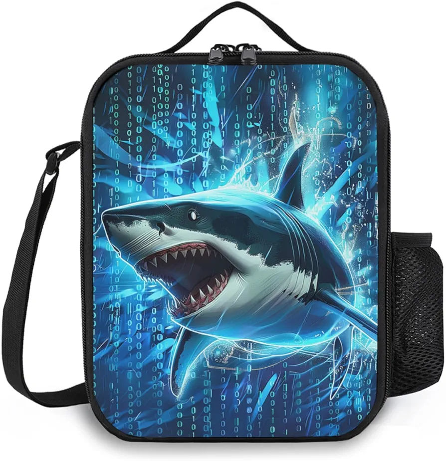 Shark Lunch Box Insulated Lunch Bag for Women Men Reusable Large Capacity Lunchbox with Shoulder Strap Small Leakproof Cooler Food Bento Tote Bag for Work Travel Picnic
