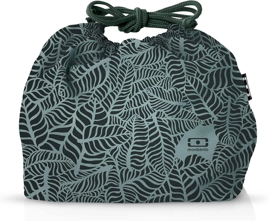 monbento - Lunch Bag MB Pochette M Jungle - Polyester and Cotton Lunch Tote - For Work Lunch Packing - Can Contain a Bento Box MB Original or MB Tresor - Leaves Pattern - Green