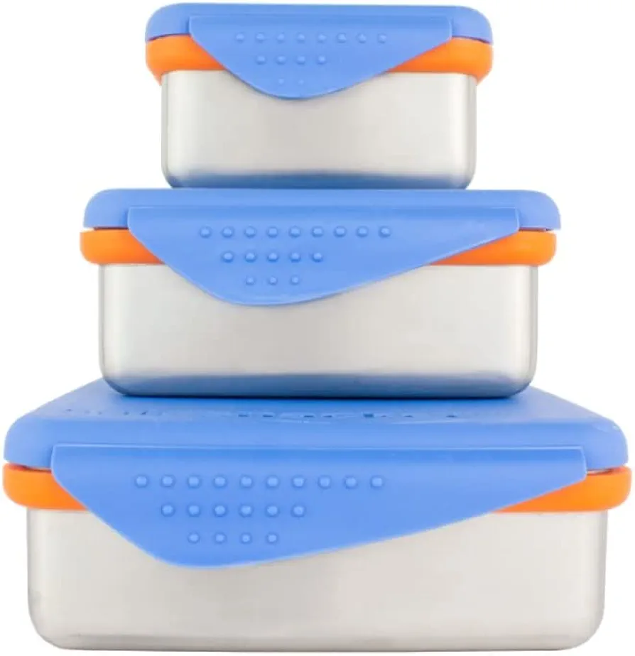 Kid Basix by New Wave Safe Snacker 3 Size Bundle Reusable Stainless Steel Lunchboxes Includes 23oz, 13oz and 7oz Reusable, Blue