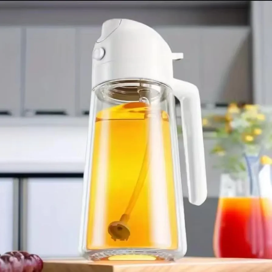 2-in-1 500ml Olive Oil Spray & Dispenser Bottle, Clear Glass and Double Automation For Precise Cooking, Marinating and Grilling - Couche