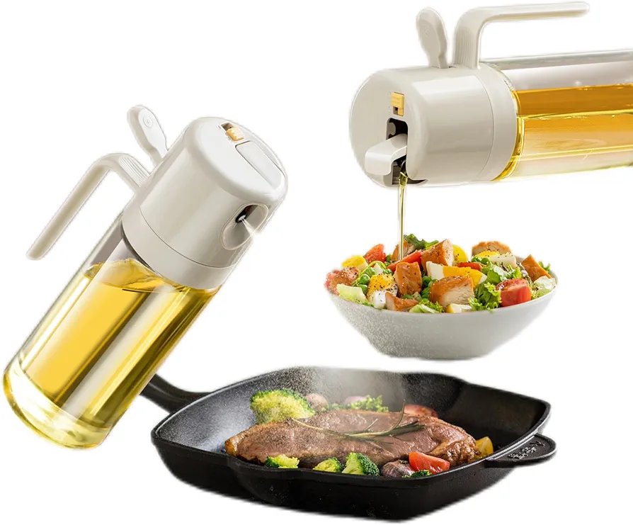 19oz Olive Oil Dispenser for Kitchen - 2 in 1 Olive Oil Dispenser and Oil Sprayer - 550ml Glass Spray Oil Bottle - Kitchen Gadgets