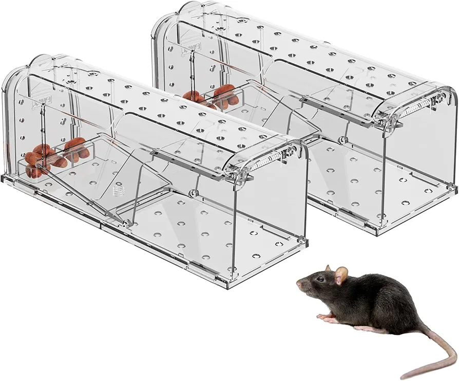 4 PCS Mouse Traps, Indoor & Outdoor-Humane Mouse Trap, Non Toxic, Safe and Reusable, Traps Can Be Released（Transparent）
