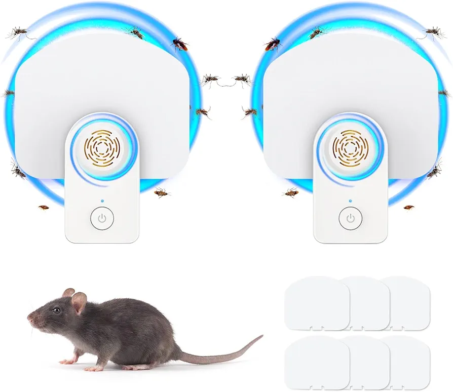 2 in 1 Flying Insect Trap Plug in & Ultrasonic Pest Repeller Indoor, House Safe Pest Control Fly Trap Mosquito Killer Mouse Repellent for Bug Mosquito Fruit Fly Gnat Mouse Rat, 2 Devices+6 Refills