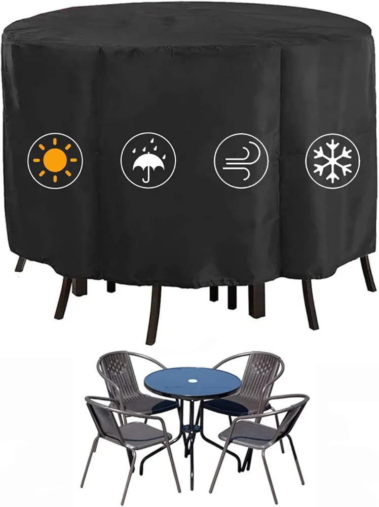 Kingling Patio Furniture Covers, 90 Inch Round Outdoor Table Cover, Outdoor Furniture Cover Waterproof for Round Table Cover - 90''D x43''H