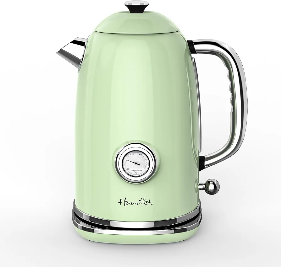 Harriet Electric Kettle, 1.8L Hot Water Boiler Electric with Thermometer, 1500W Stainless Steel Electric Water Kettle with LED Indicator, Auto Shut-Off & Boil Dry Protection, Green