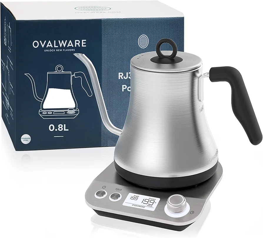 OVALWARE Electric Pour Over Gooseneck Kettle 0.8L, Variable Temperature Control, Quick Boil, Smart Automatic Shutoff, Stainless Steel, Fast Hot Water Boiler, Electronic Pot Heater, Coffee/Tea Maker