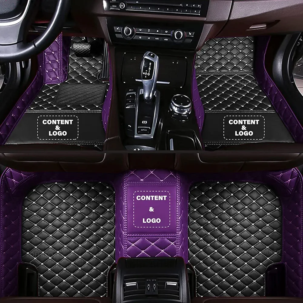 CHENGTAI Custom Automotive Car Floor Mats for 98% Sedan SUV Sports Car Men Women Protection Full Coverage Pads Anti-Slip Leather Floor Lining (Black+Purple Edge)