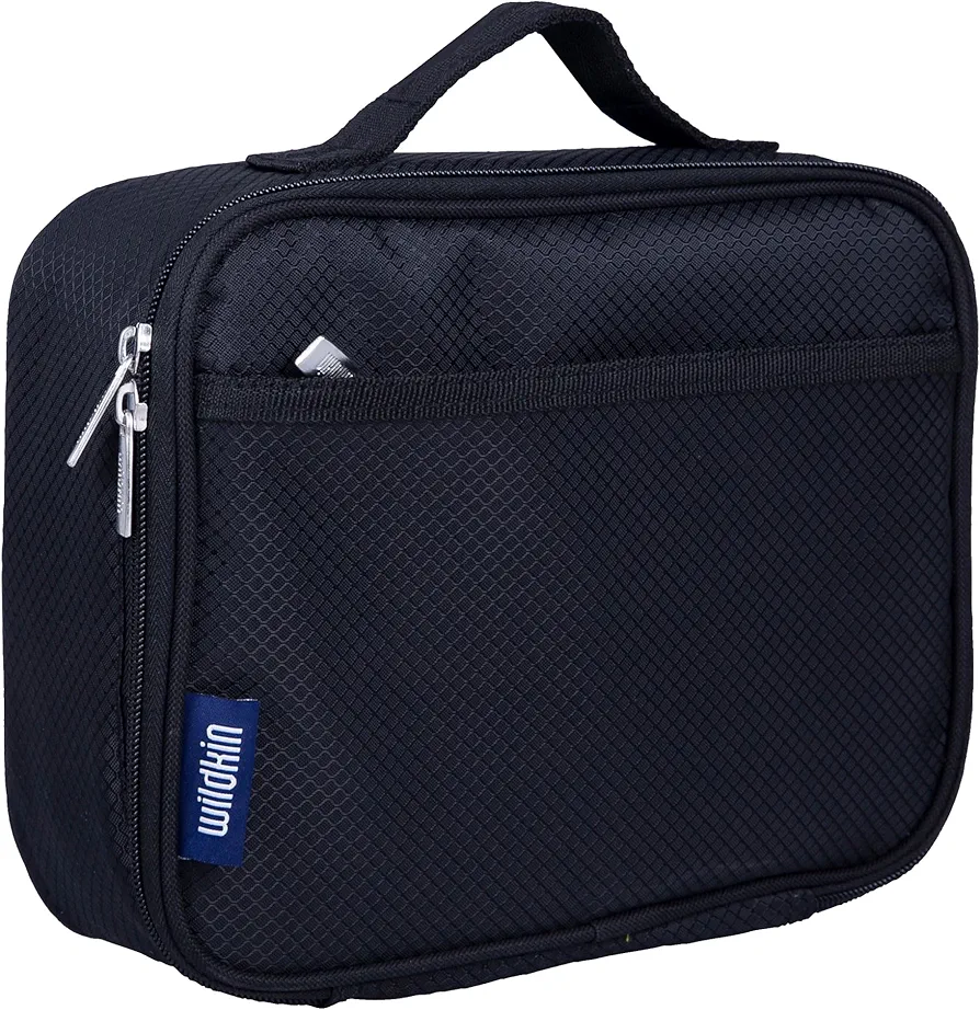 Wildkin Kids Insulated Lunch Box Bag for Boys & Girls, Reusable Kids Lunch Box is Perfect for Early Elementary Daycare School Travel, Ideal for Hot or Cold Snacks & Bento Boxes (Rip-Stop Black)