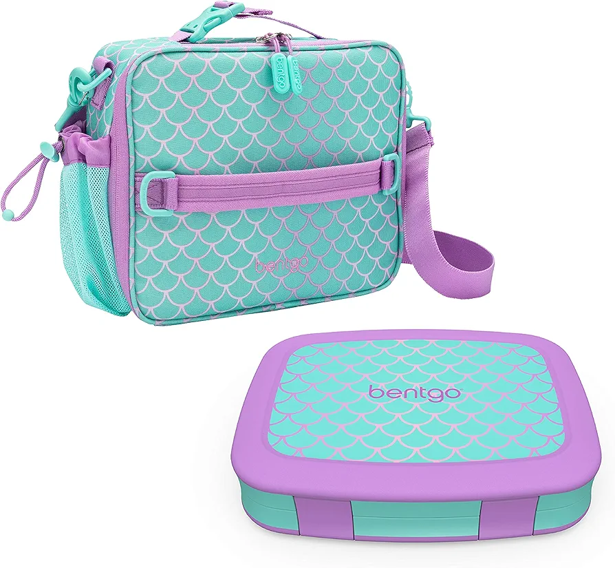 Bentgo Prints Insulated Lunch Bag Set With Kids Bento-Style Lunch Box (Mermaid Scales)