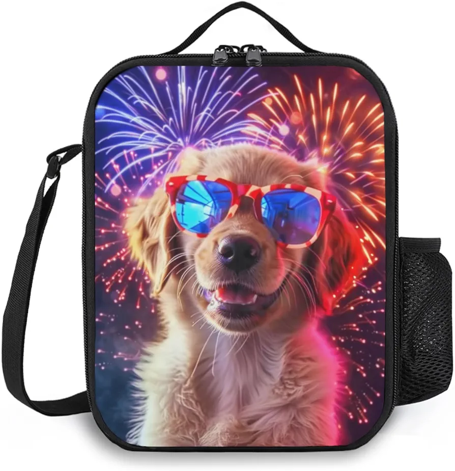 Dog Lunch Box Insulated Lunch Bag for Women Men Reusable Large Capacity Lunchbox with Shoulder Strap Small Leakproof Cooler Food Bento Tote Bag for Work Travel Picnic