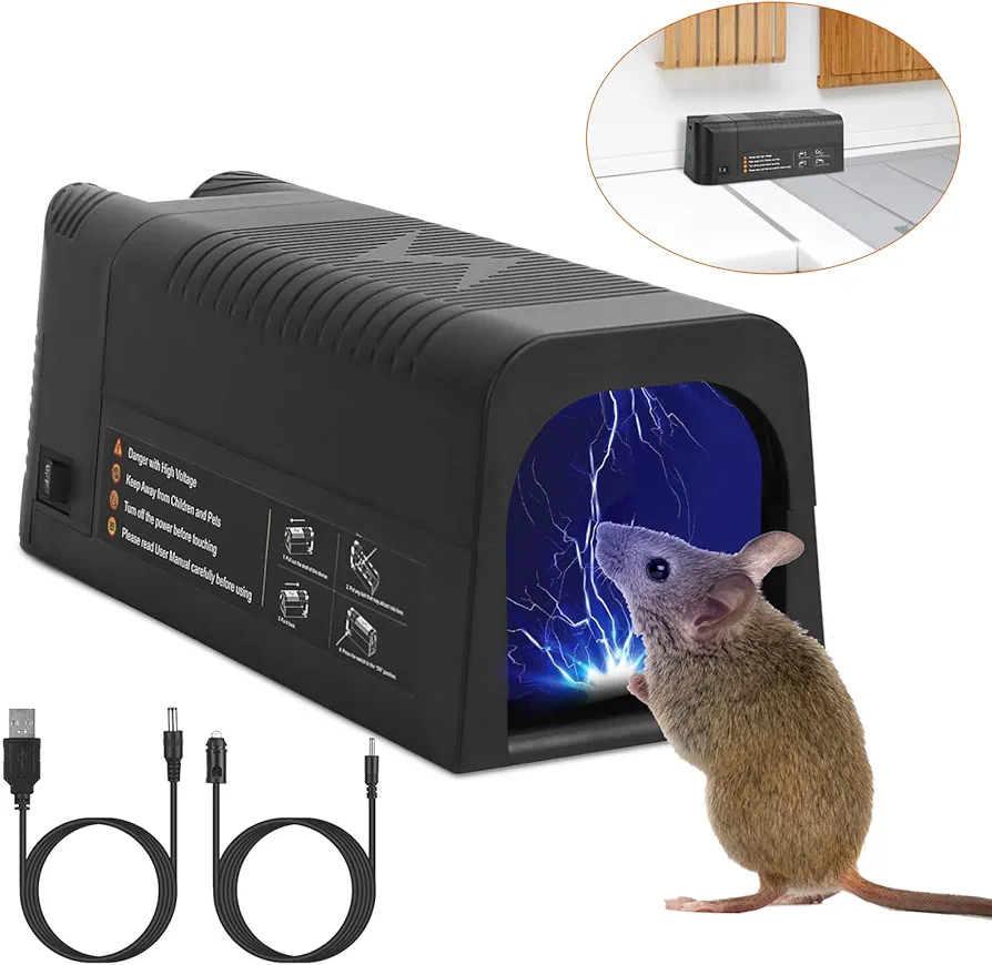 Indoor Electronic Mouse Trap, Small Humane Electric Rat Trap for Homes No See Kill, No Touch Instant Kill Rodent Zapper Mice Traps Killer for House, 1800V High Voltage Shock, Reusable, Pet Safe