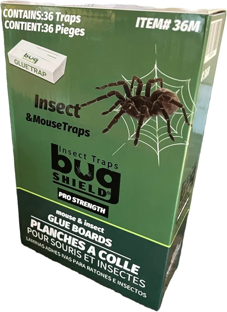 Bug Shield Sticky Glue Traps 36 Glue Boards, All Types of Incets, Spiders, Cockroaches, Ants, Cave Crickets, and More.Professional Strength Glue.