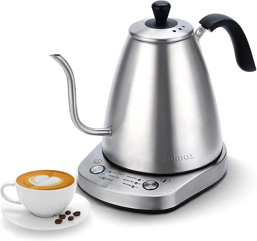 CUSIMAX Gooseneck Kettle, 1000W Electric Kettle 1L, Variable Kettle with 6 Temperatures Pour Over for Drip Coffee and Tea, Stainless Steel Kettle with Auto Keep Warming and Boil-Dry Protection