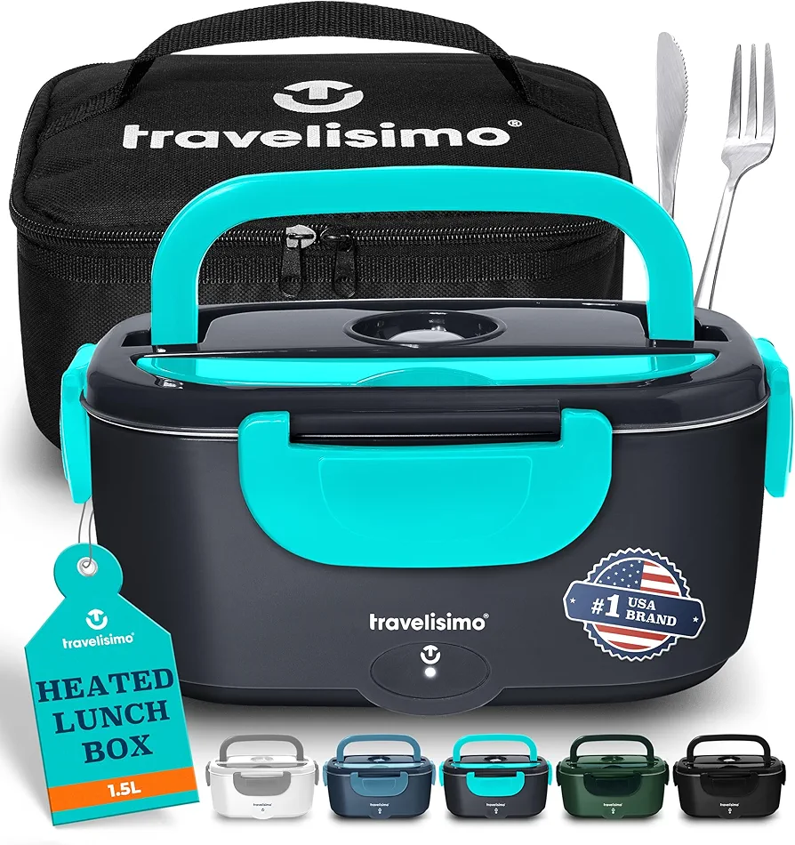 Electric Lunch Box for Adults, 80W Heated Lunch Box 1.5L Stainless Steel Heated Lunchbox For Adults, 12/24/110V Self Heating Lunch Box for Car Truck Work, Lonchera Eléctrica Portátil