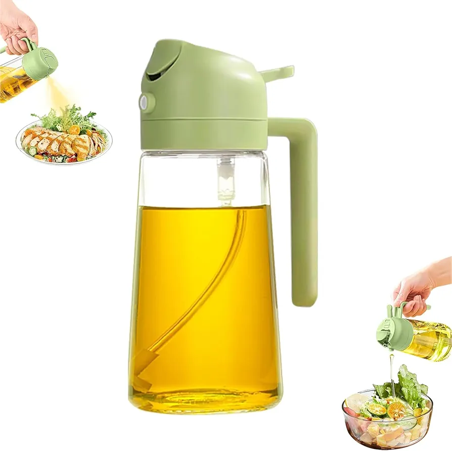 Olive Oil Dispenser for Kitchen,2 in 1 Olive Oil Dispenser and Sprayer,Glass Oil Dispenser Bottle,18oz/500ml Cooking Oil dispenser and Sprayer (Light Blockage)