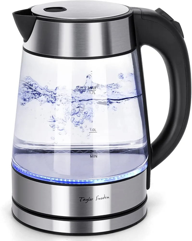 Taylor Swoden Glass Hot Water Kettle Electric for Tea and Coffee 1.7 Liter Fast Boiling Electric Kettle Cordless Water Boiler with Auto Shutoff & Boil Dry Protection