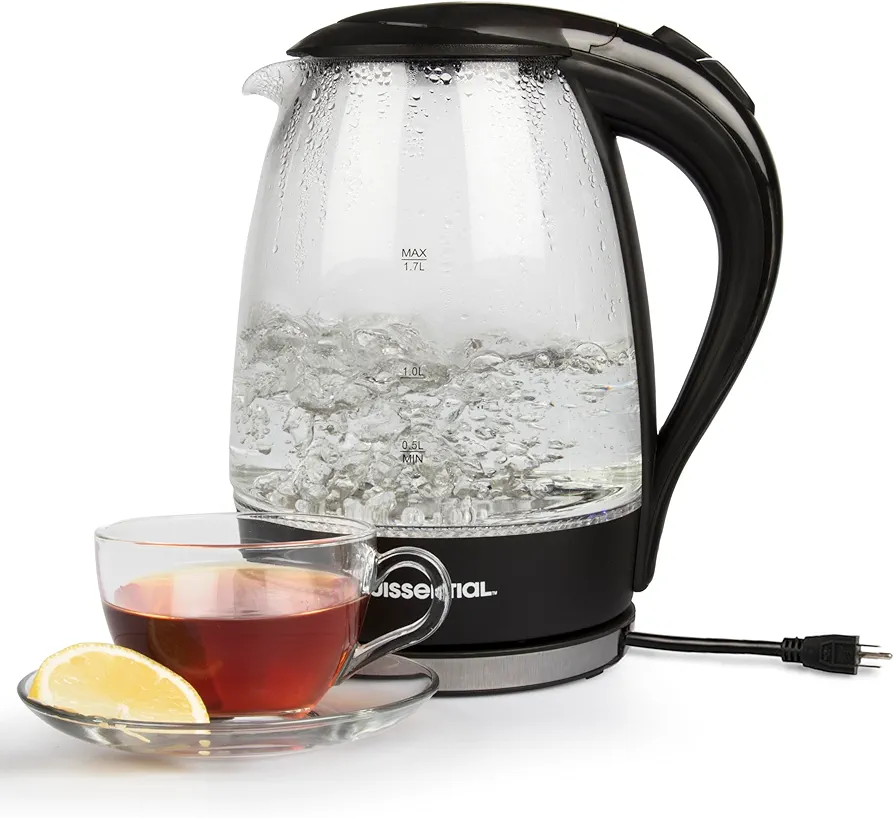 Stainless Steel Electric Water Kettle 1.7 Liter, Fast Heating with Auto Shut-Off and Boil-Dry Protection, Cordless, LED Light Indicator, Black
