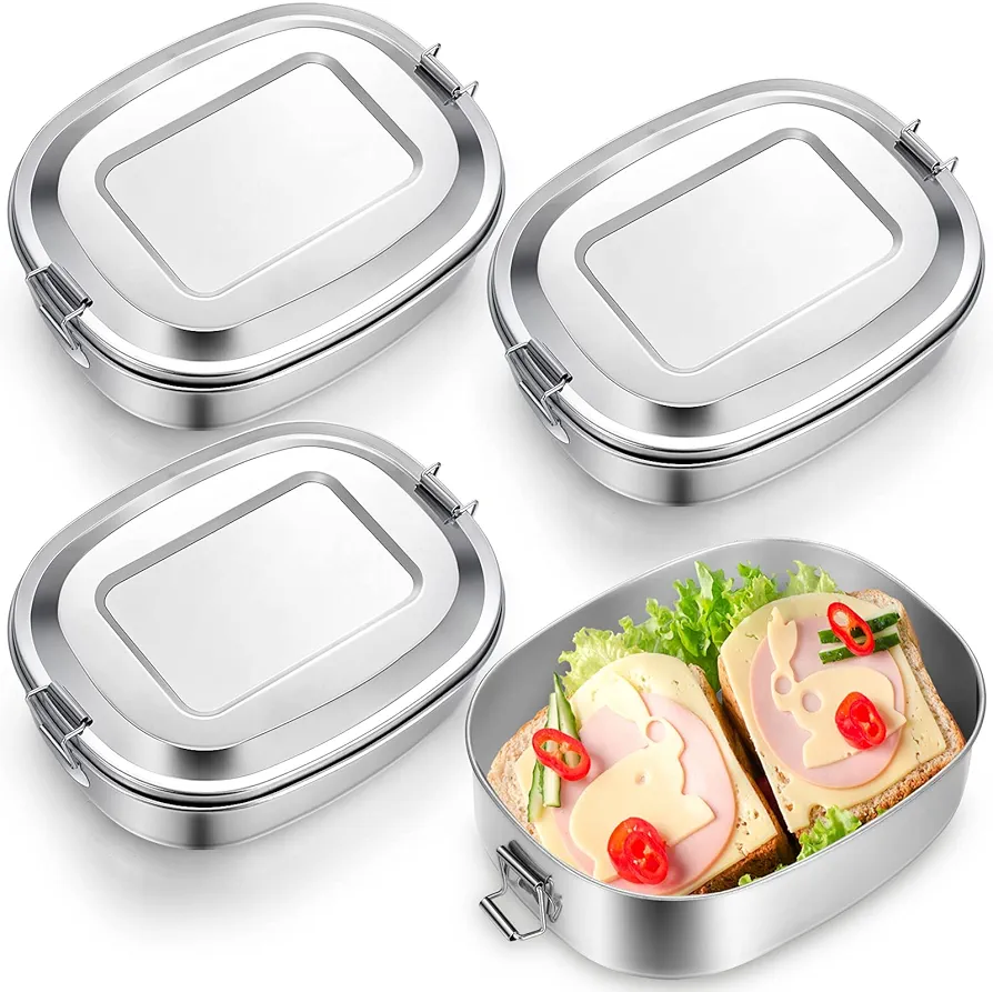 Tanlade 4 Pcs Stainless Steel Lunch Box 23.7 oz Durable Metal Bento Boxes Metal Food Containers with Lids Reusable Metal Lunchbox for Kids Adults Meal Snack Work Travel, Dishwasher Safe