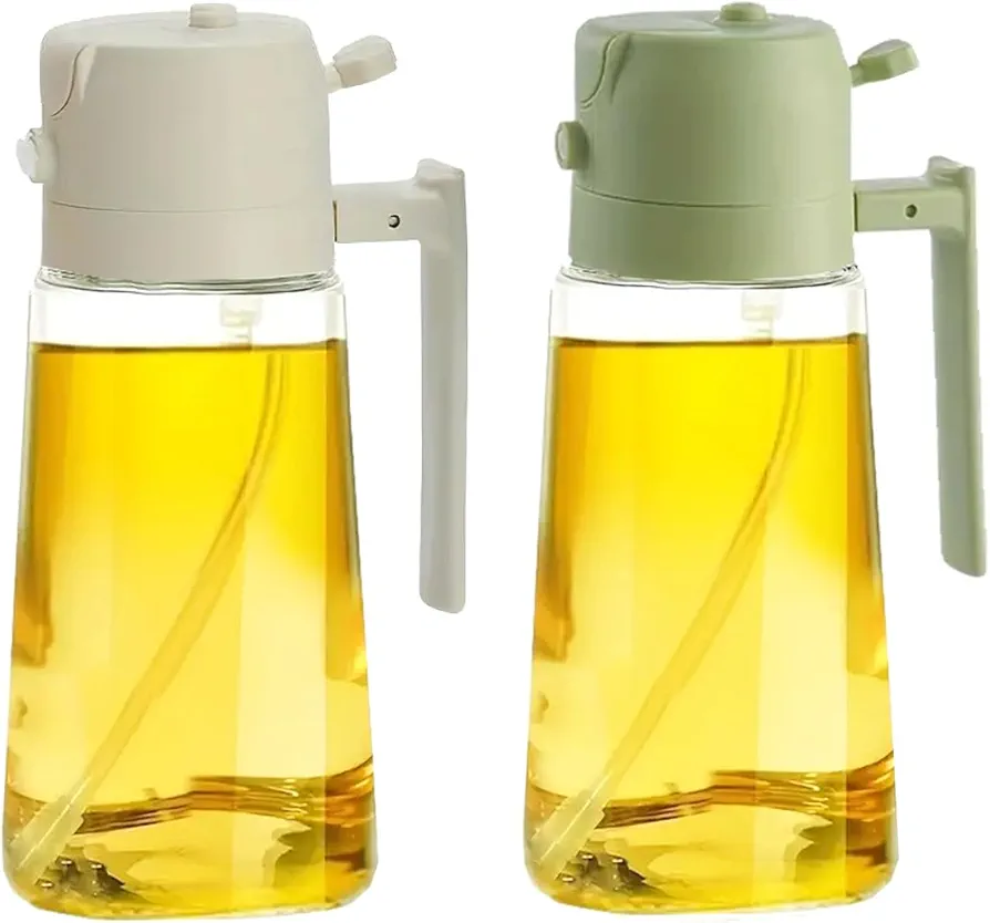 Oil Sprayer for Cooking-2 in 1 Olive Oil Dispenser, 16oz/470ml Oil Dispenser Bottle Oil Mister for Air Fryer, BBQ,Salad, Frying, Barbecue (2Pcs White&Green)