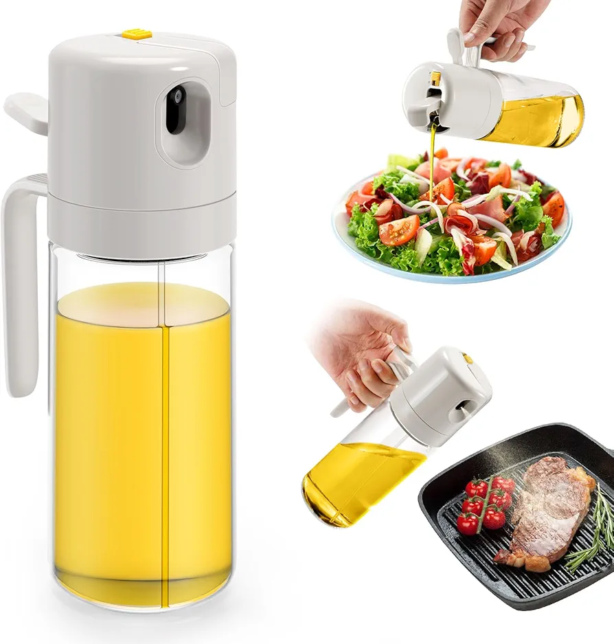 18.6oz/550ml Oil Sprayer for Cooking, 2 in 1 Oil Dispenser and Oil Sprayer Premium Glass Olive Oil Dispenser Bottle for Air Fryer, Salad, Fryer, BBQ