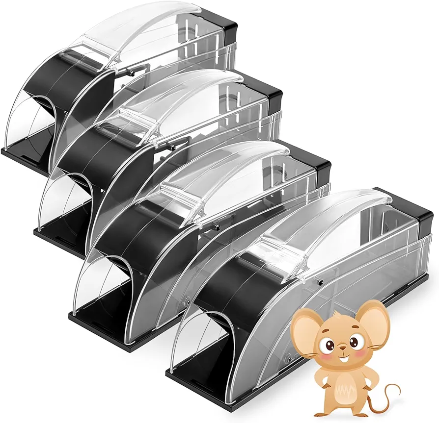 VEEYOO Humane Mouse Trap Indoor for Home-9.9 inches Live Mouse Traps with Handle, Reusable Live Rat Traps Humane Rat Trap, 4 Pack