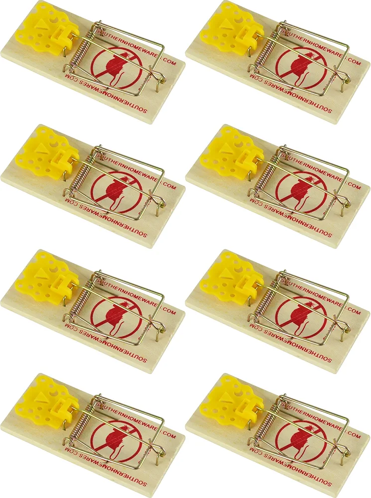 Southern Homewares Wooden Snap Mouse Trap Spring Action with Expanded Cheese Shaped Trigger - 8Pack