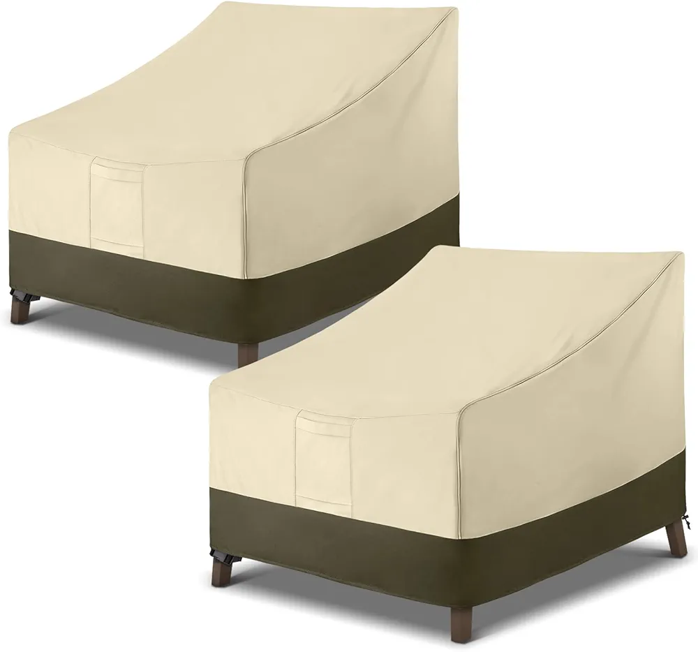 SunPatio Outdoor Patio Chair Covers 2 Pack, Durable Waterproof Lounge Deep Seated Chair Cover, UV Resistant Oversized Club Chair Cover, Patio Furniture Covers, Beige and Olive, 37W x 40D x 30H Inch